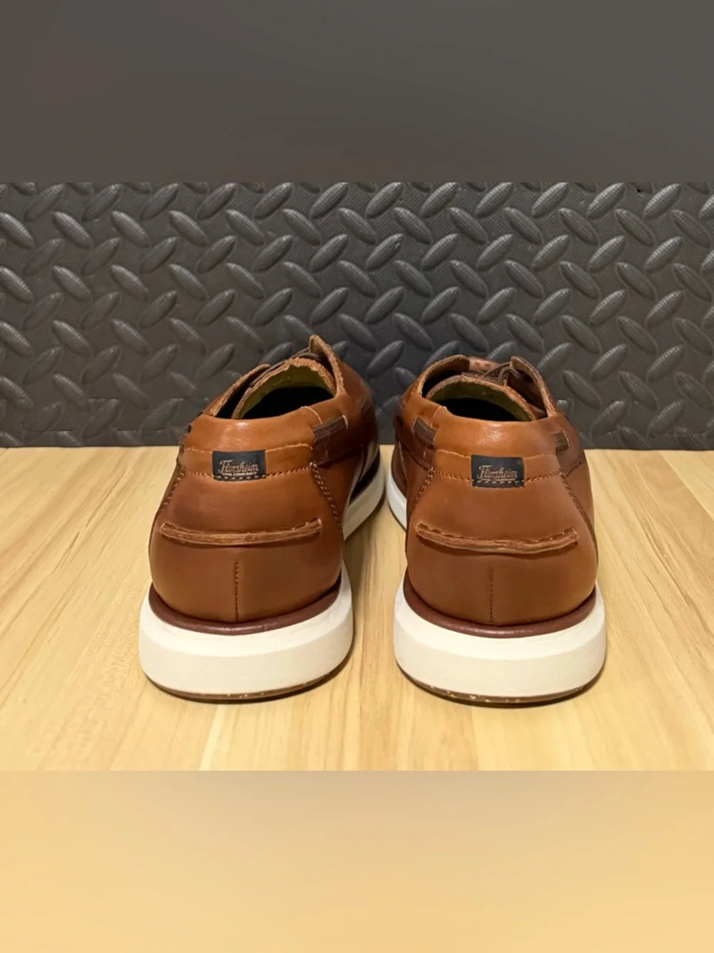 Florsheim Tropics Elastic Lace Moc Toe Boat Cognac‎ Brown Leather Mens Size 9